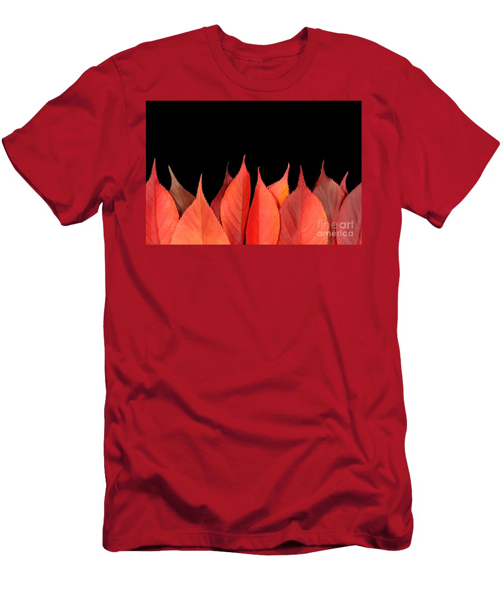 Flames T-Shirt featuring the photograph Red autumn leaves on edge by Simon Bratt