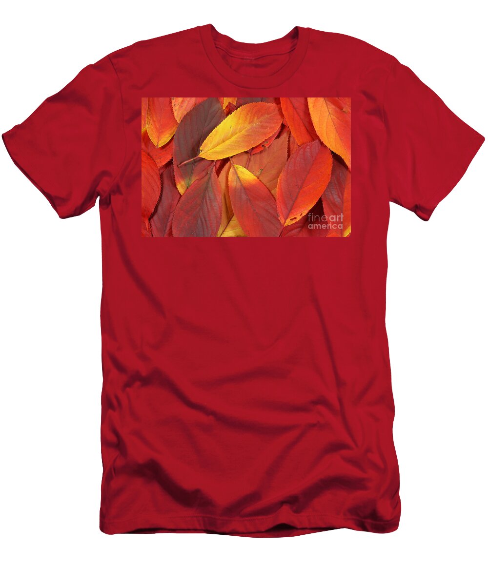 Leaves T-Shirt featuring the photograph Red autumn leaves pile by Simon Bratt