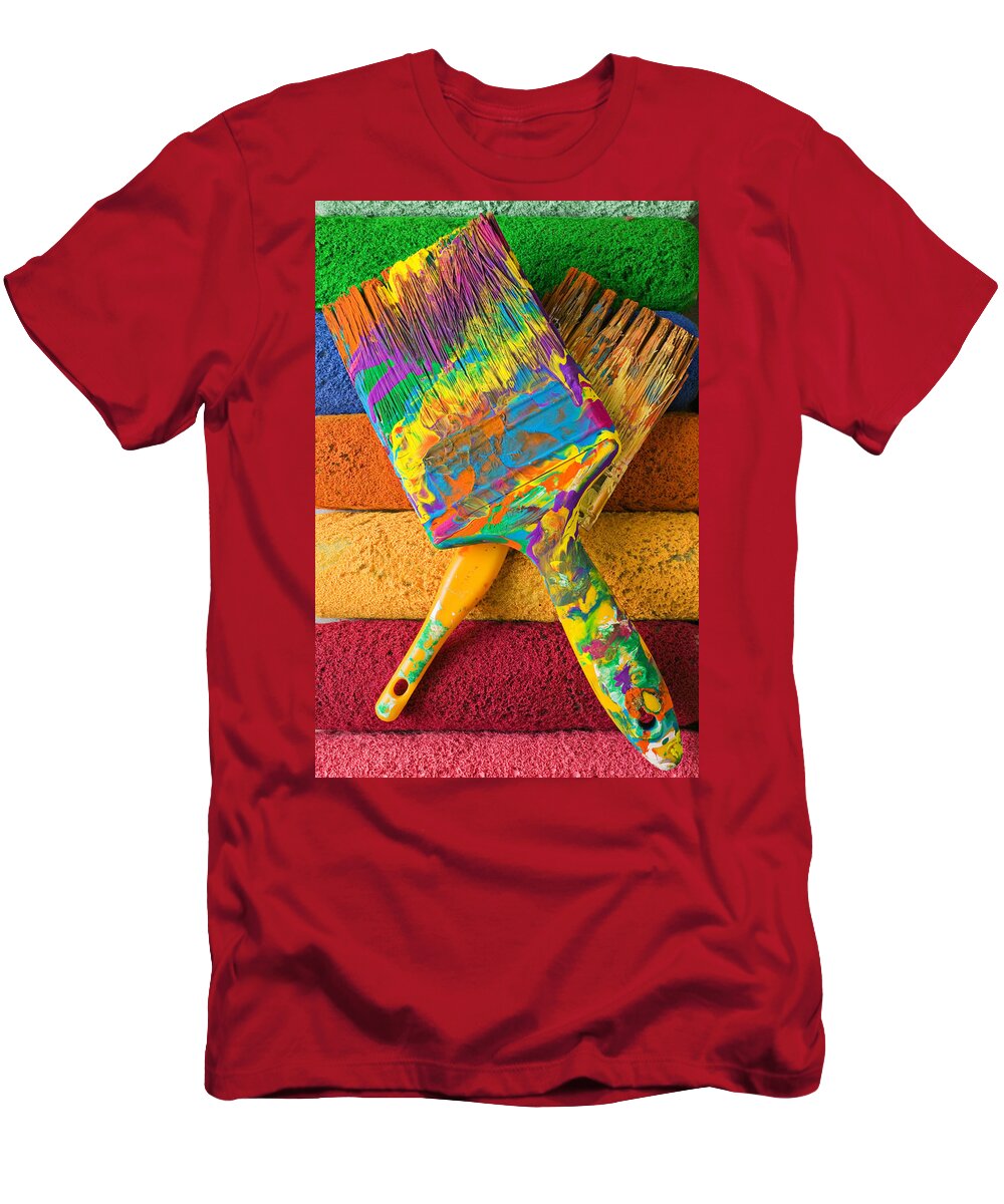 Paint T-Shirt featuring the photograph Two paintbrushes on paint rollers by Garry Gay
