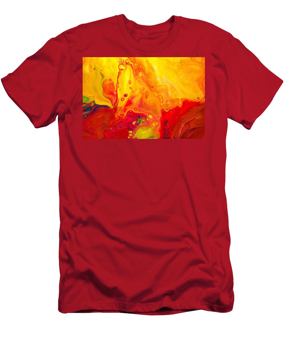 Abstract T-Shirt featuring the painting Melancholy - Abstract Warm Mixed Media Painting by Modern Abstract
