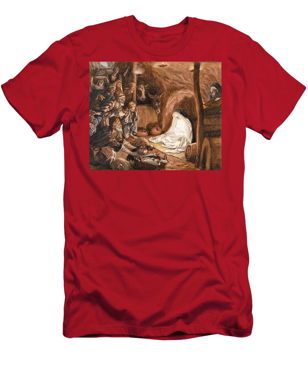 Christmas T-Shirt featuring the painting Adoration of the Shepherds by Tissot