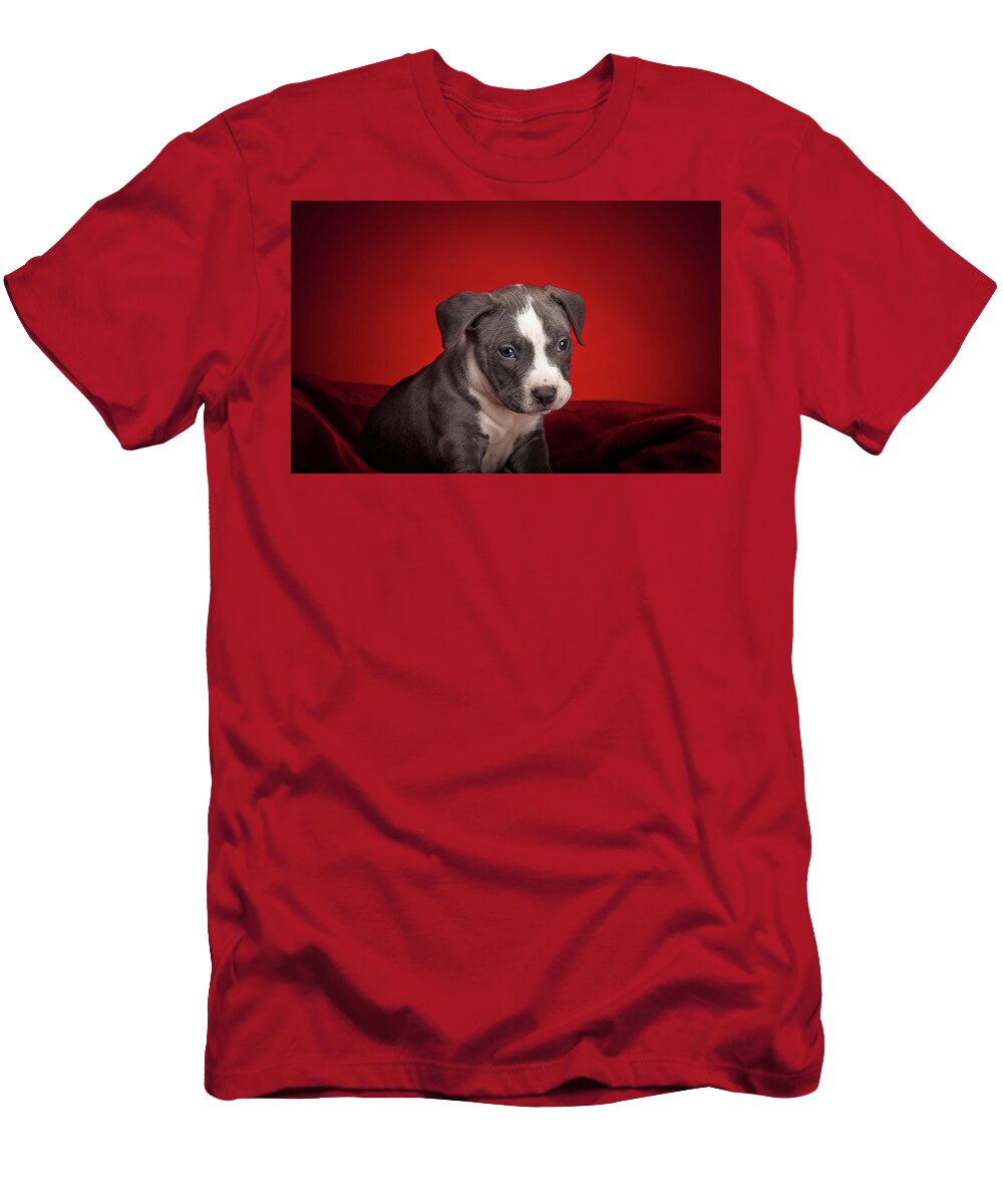 Adorable T-Shirt featuring the photograph American Pitbull Puppy #1 by Peter Lakomy