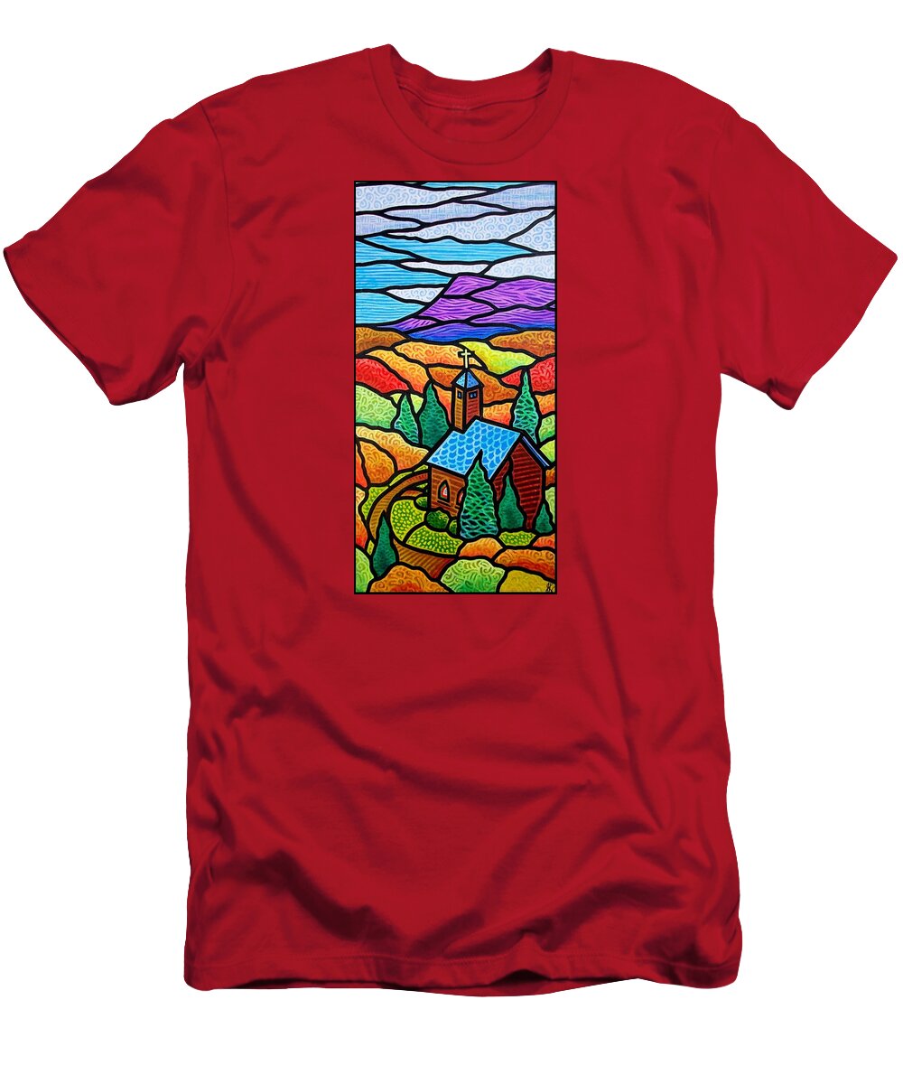 Church T-Shirt featuring the painting Church in the Wildwood #1 by Jim Harris