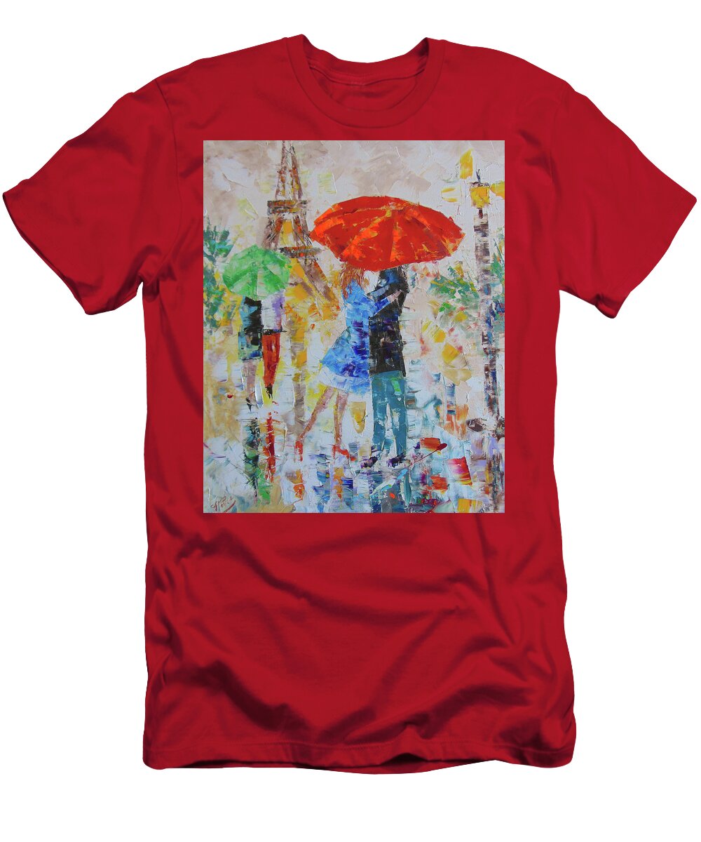 Frederic Payet T-Shirt featuring the painting Les Amoureux a Paris by Frederic Payet
