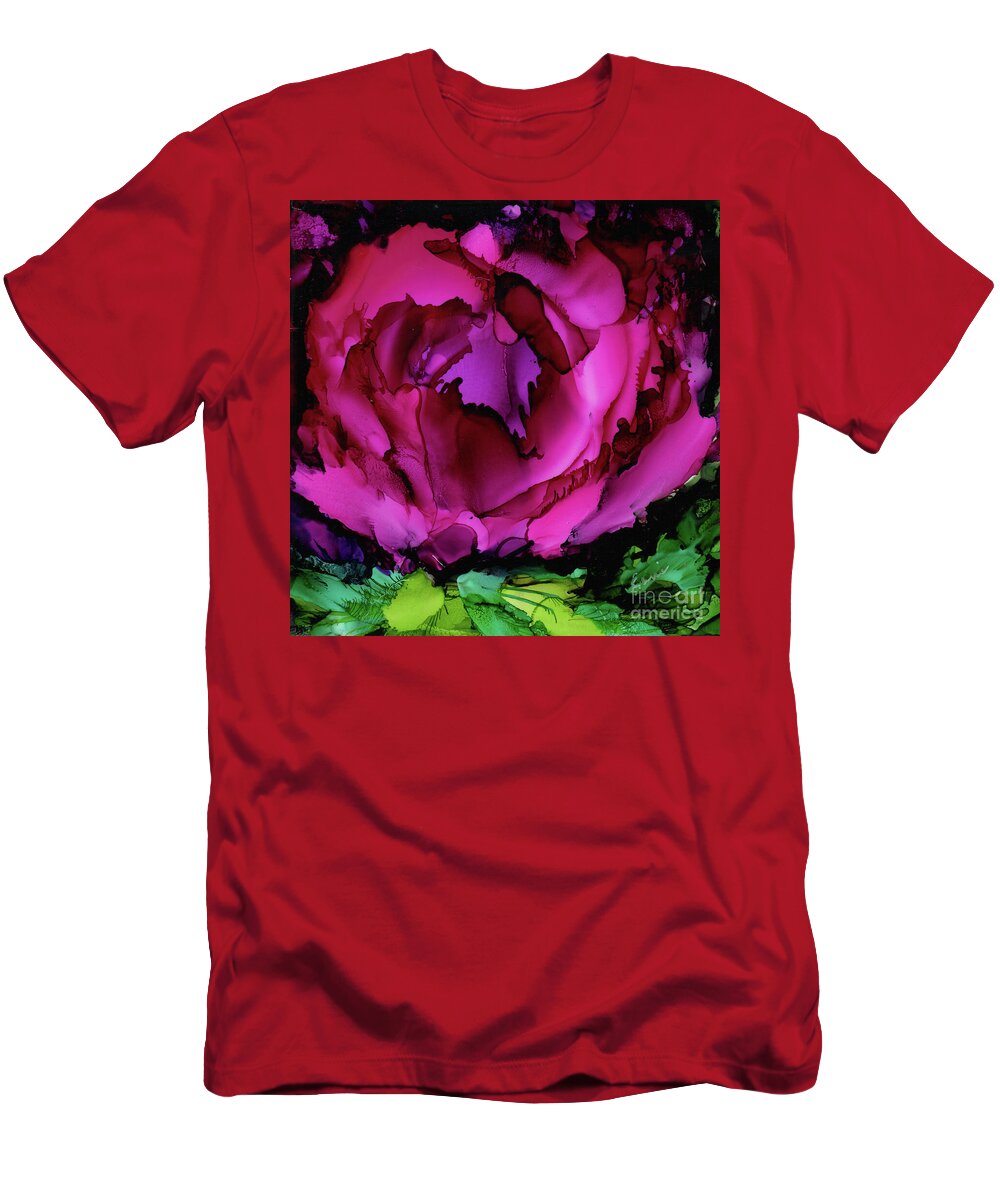 Rose T-Shirt featuring the painting One Rose #1 by Eunice Warfel