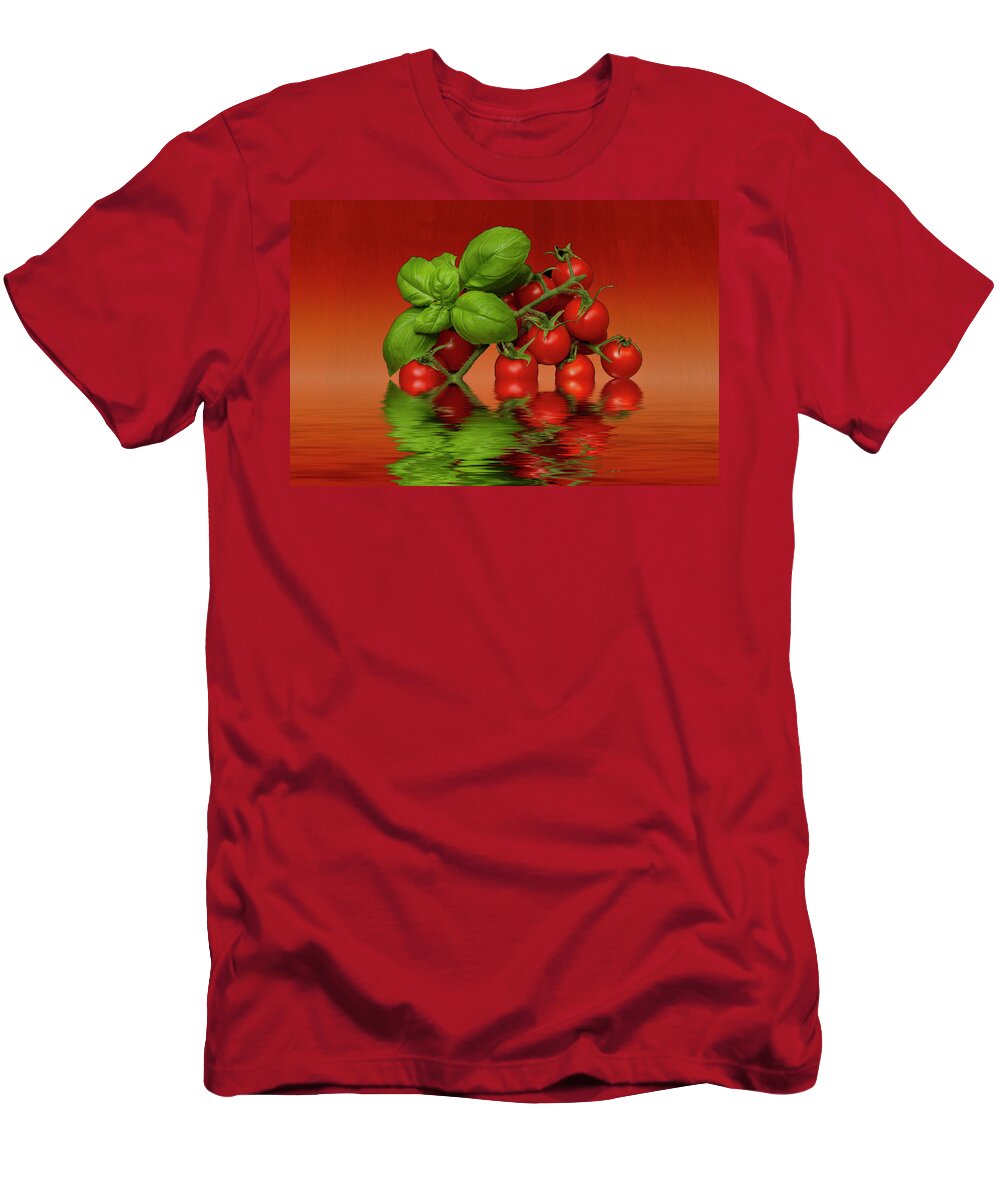 Basil T-Shirt featuring the photograph Plum Cherry Tomatoes Basil #1 by David French