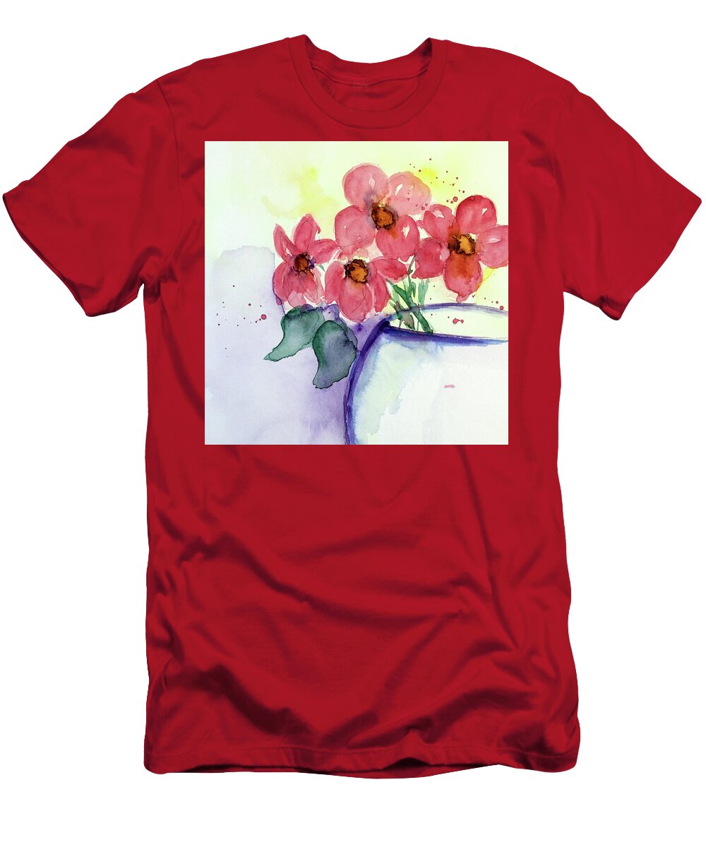 Flower T-Shirt featuring the painting Red Flowers #1 by Britta Zehm