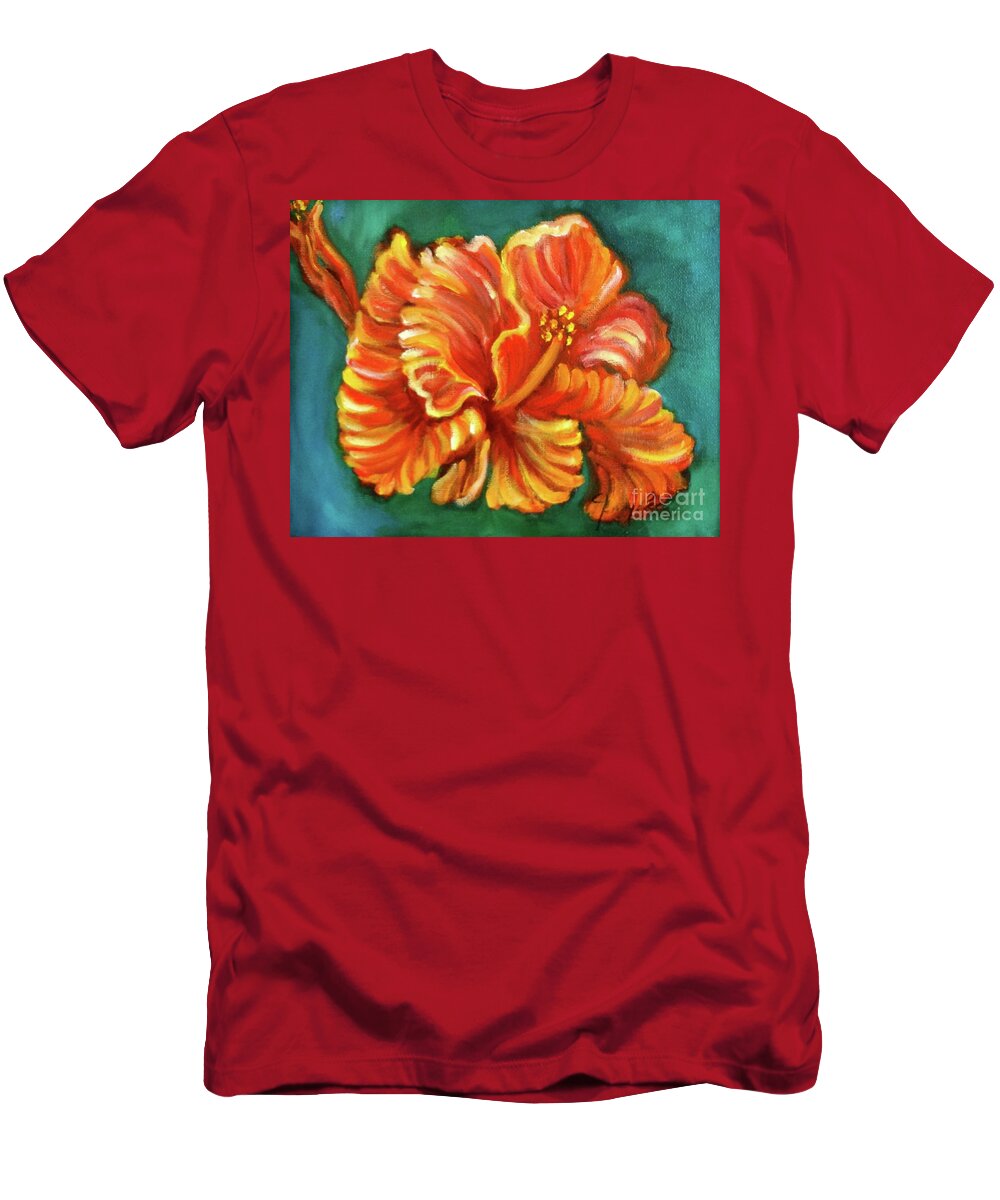 Hibiscus T-Shirt featuring the painting Red Hibiscus #2 by Jenny Lee