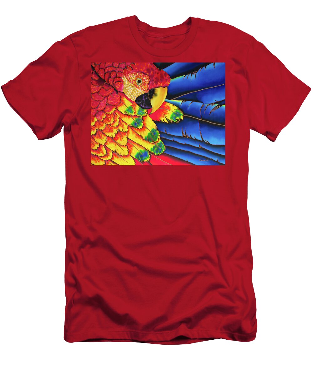 Scarlet Macaw T-Shirt featuring the painting Scarlet Macaw #1 by Daniel Jean-Baptiste