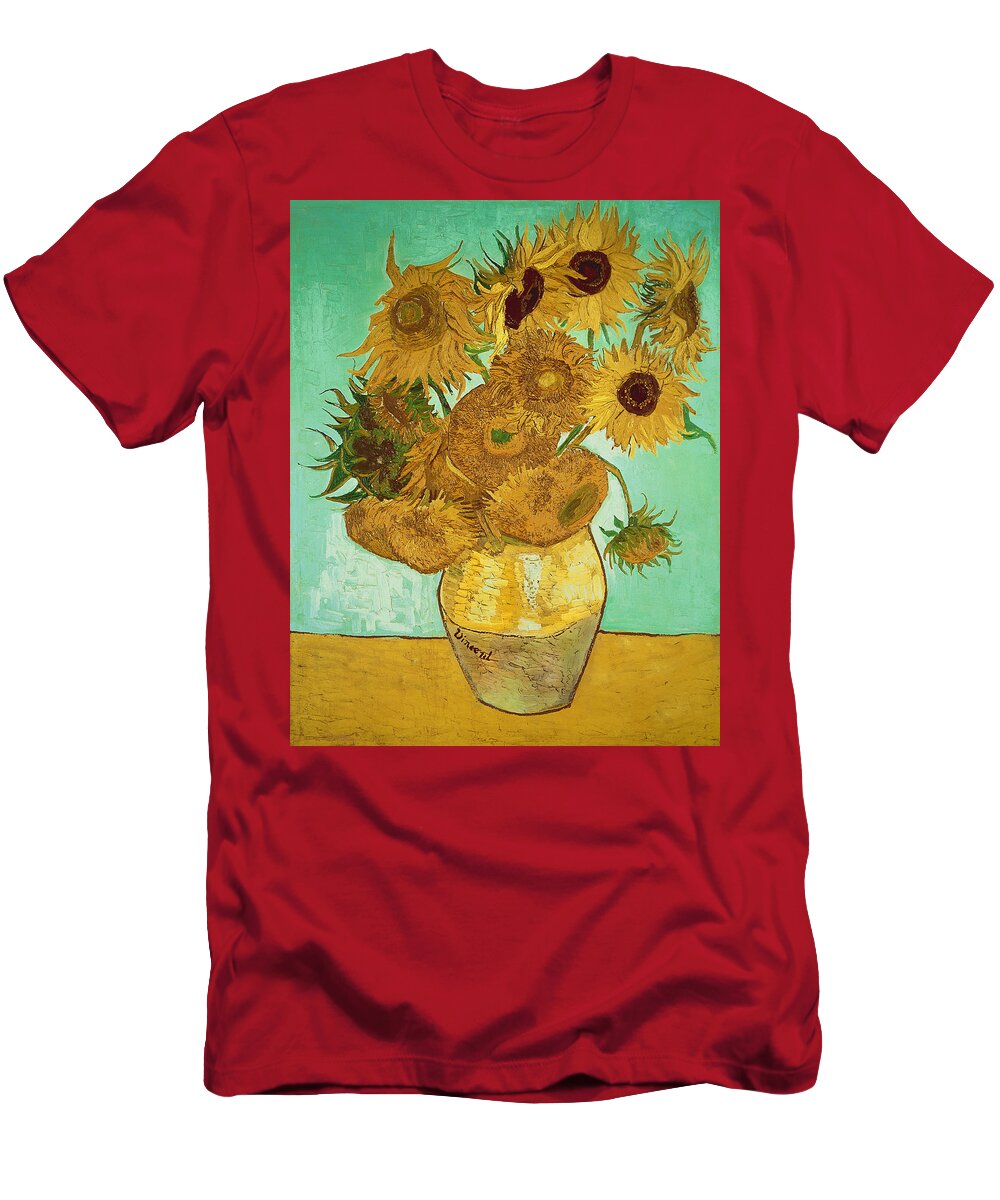 #faatoppicks T-Shirt featuring the painting Sunflowers by Van Gogh by Vincent Van Gogh
