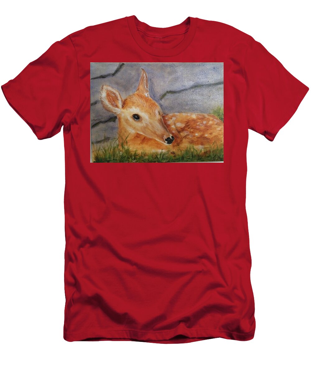 Deer T-Shirt featuring the painting Tasha #1 by Paula Emery