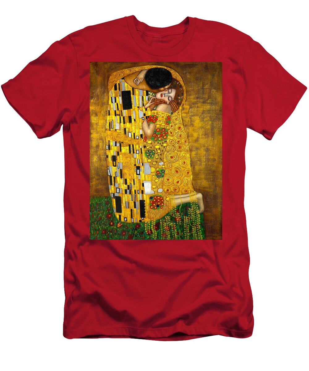 Klimt T-Shirt featuring the painting The Kiss #1 by Celestial Images