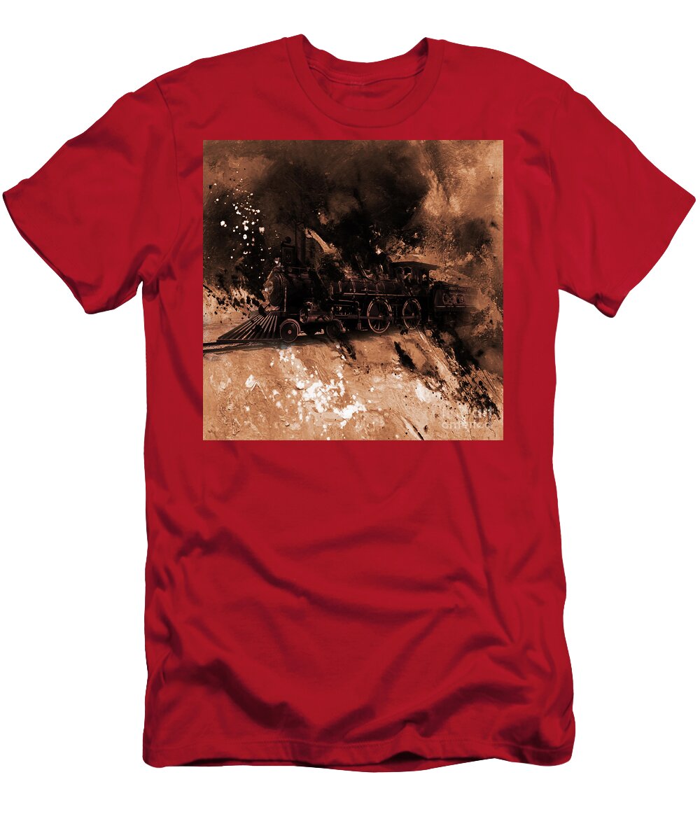 Automotive T-Shirt featuring the painting Vintage Train #2 by Gull G