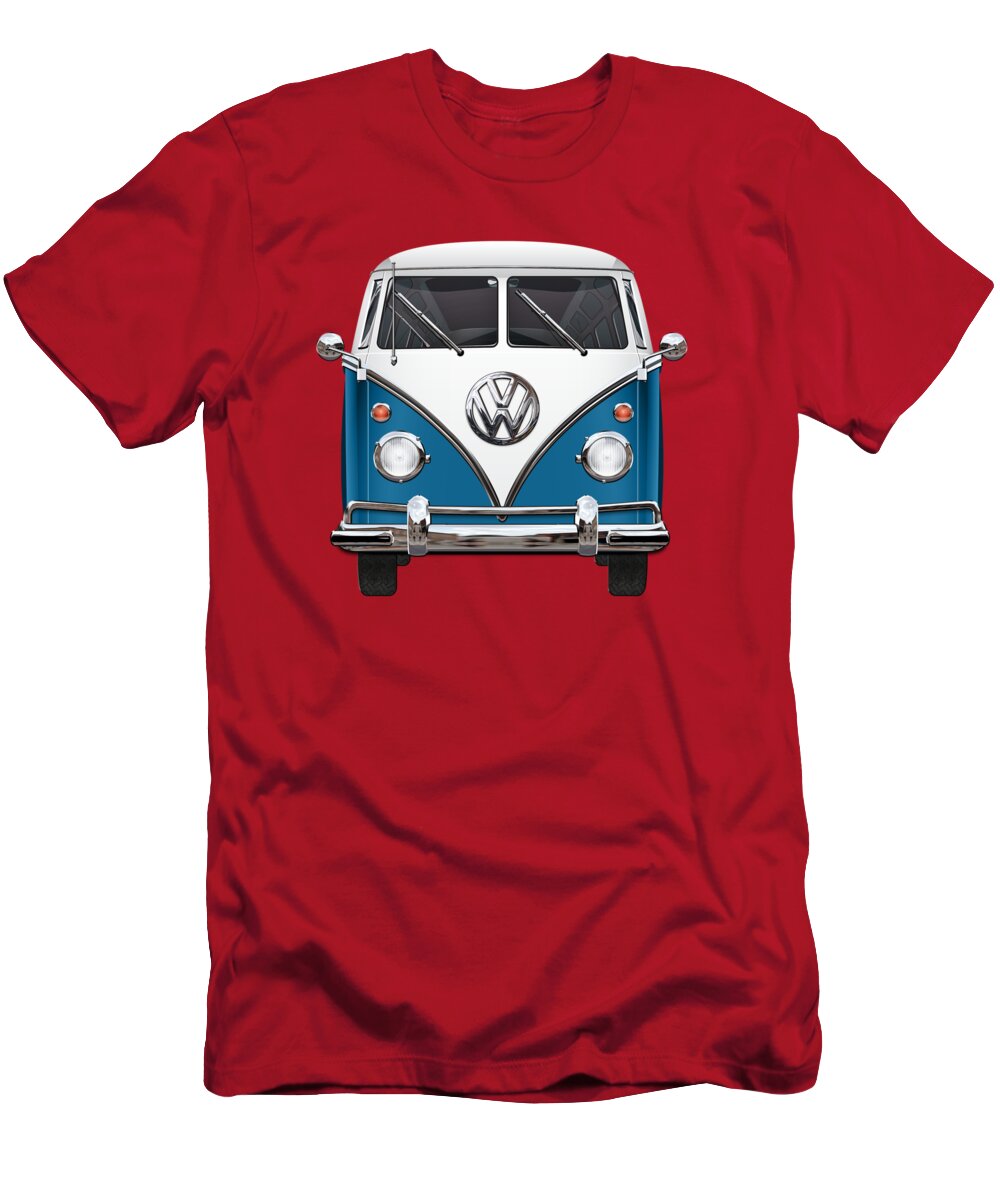 Ledig Vær opmærksom på Let at ske Volkswagen Type 2 - Blue and White Volkswagen T 1 Samba Bus over Orange  Canvas T-Shirt by Serge Averbukh - Mobile Prints