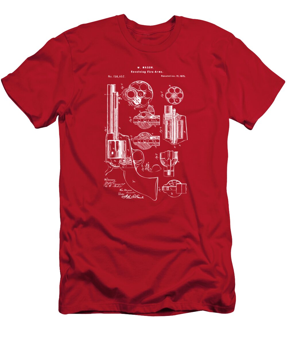 Colt 45 T-Shirt featuring the digital art 1875 Colt Peacemaker Revolver Patent Red by Nikki Marie Smith