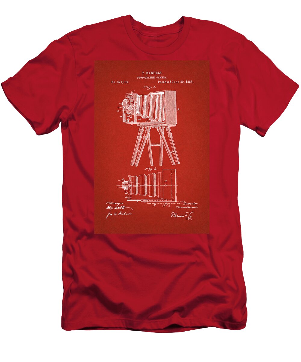 Patent T-Shirt featuring the digital art 1885 Camera US Patent Invention Drawing - Red by Todd Aaron