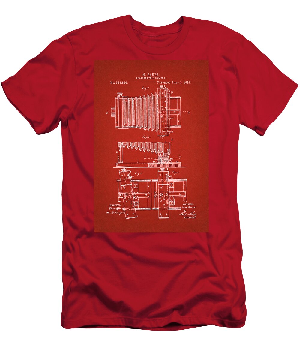 Patent T-Shirt featuring the digital art 1897 Camera US Patent Invention Drawing - Red by Todd Aaron