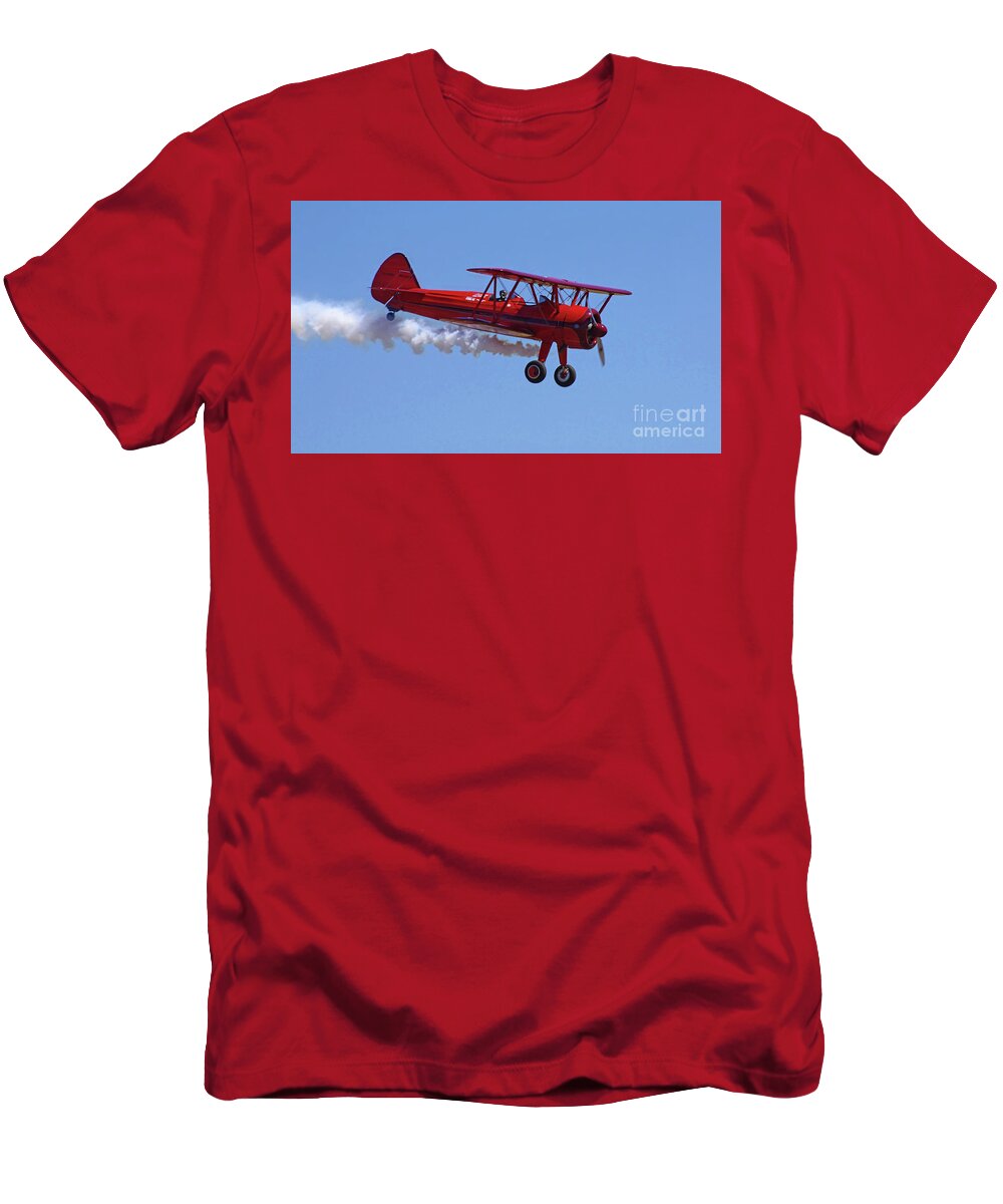 Images T-Shirt featuring the photograph 1940 Boeing Stearman Biplane flyby by Rick Bures