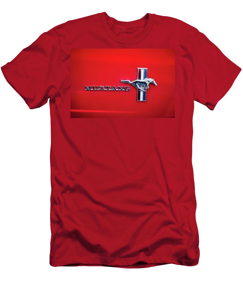 1965 Ford Mustang Emblem T-Shirt featuring the photograph 1965 Ford Mustang Emblem 4 by Jill Reger