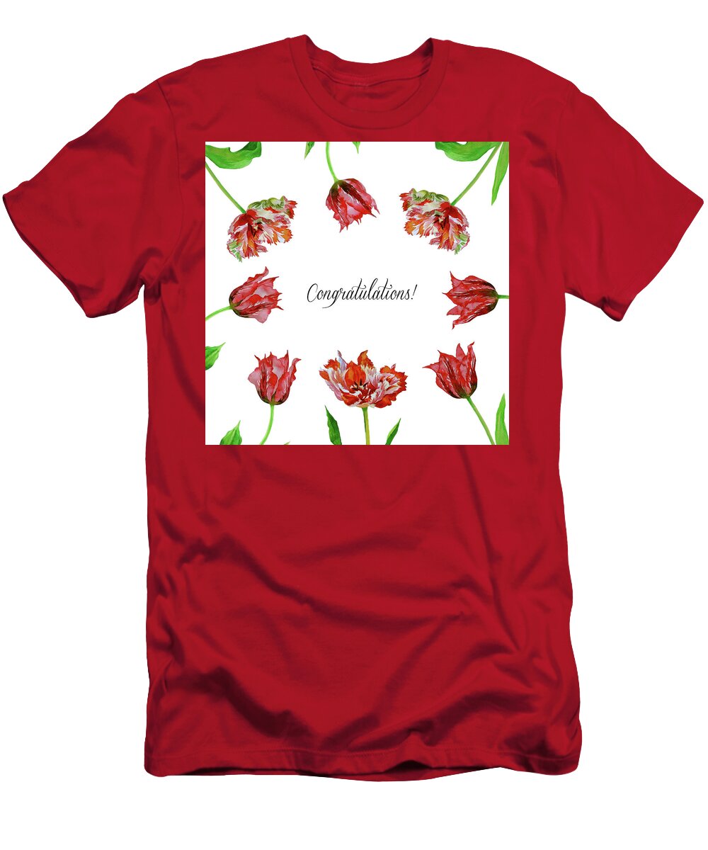 Bouquet T-Shirt featuring the digital art Red Tulips #2 by Natalia Piacheva