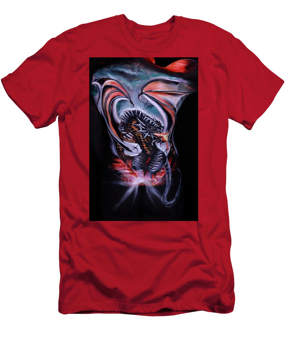 Dragon T-Shirt featuring the photograph Painful Release #4 by Angela Rene Roberts and Cully Firmin