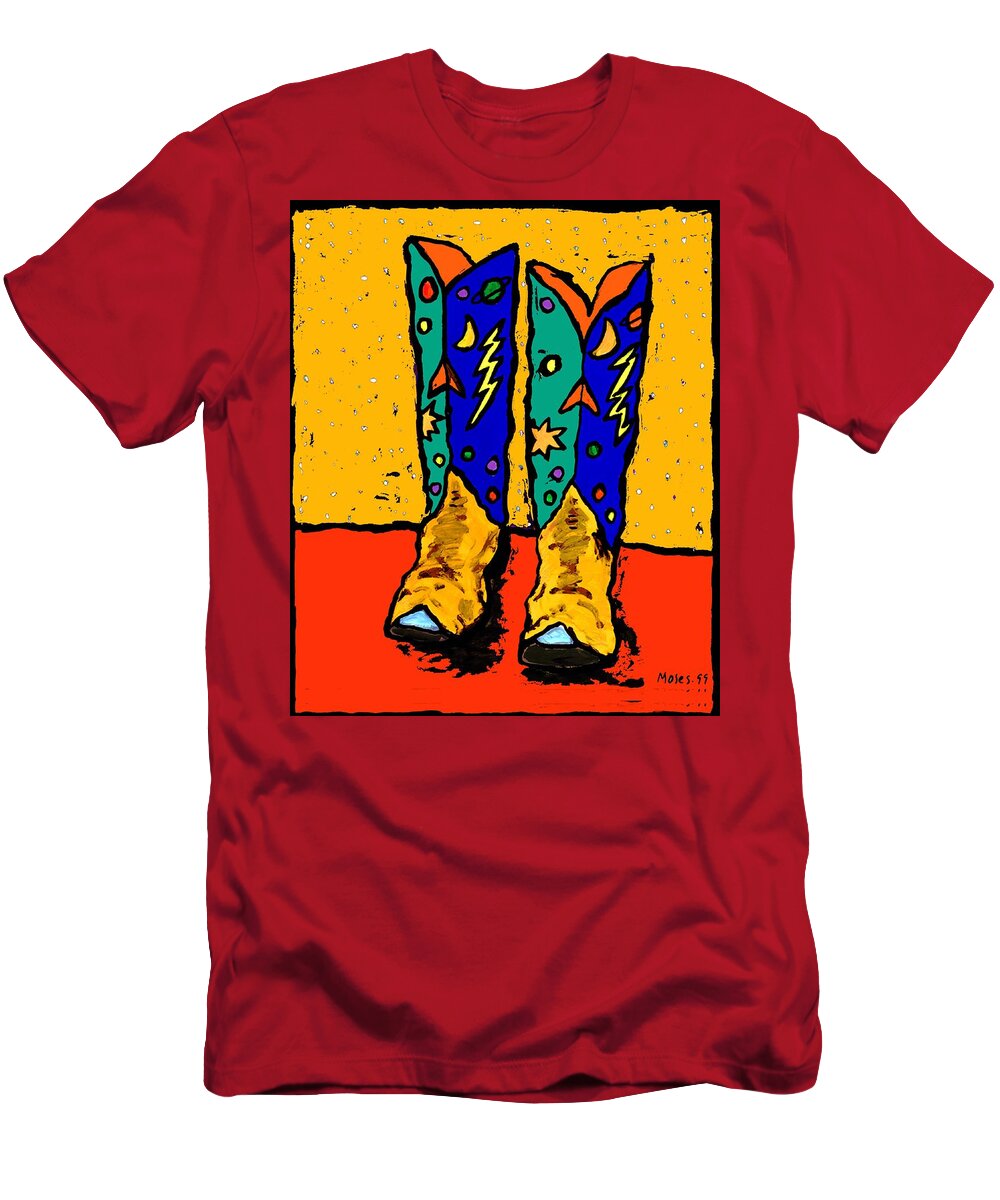  T-Shirt featuring the painting 30x36 Boots On Yellow by Dale Moses
