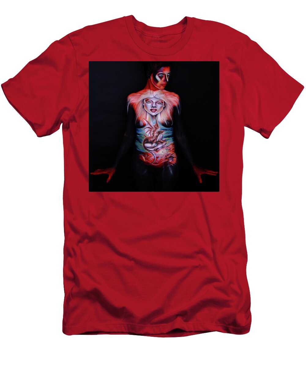 Dragon T-Shirt featuring the photograph Painful Release #5 by Angela Rene Roberts and Cully Firmin