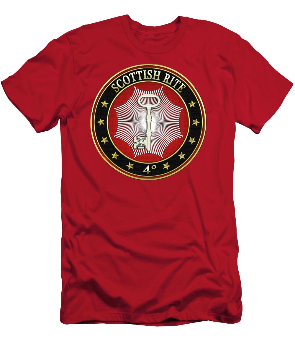 'scottish Rite' Collection By Serge Averbukh T-Shirt featuring the digital art 4th Degree - Secret Master or Master Traveler Jewel on Red Leather by Serge Averbukh