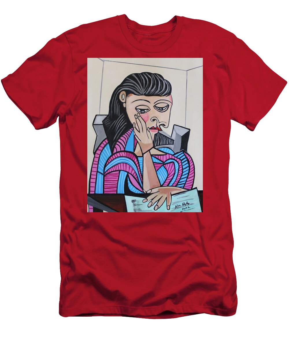 Picasso By Nora T-Shirt featuring the painting Hanging Out, Picasso By Nora by Nora Shepley