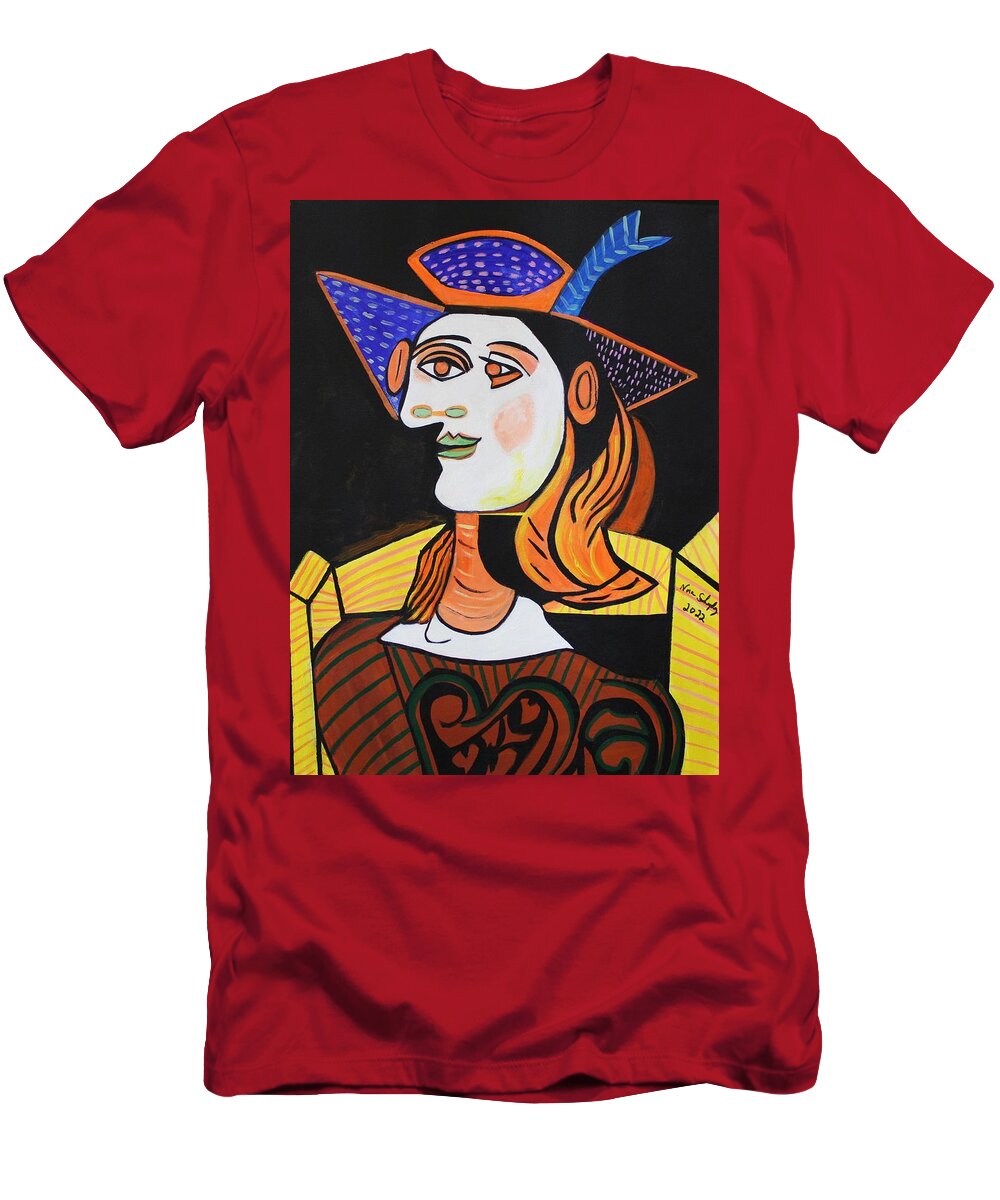 Picasso By Nora T-Shirt featuring the painting Hair Net Picasso by Nora Shepley