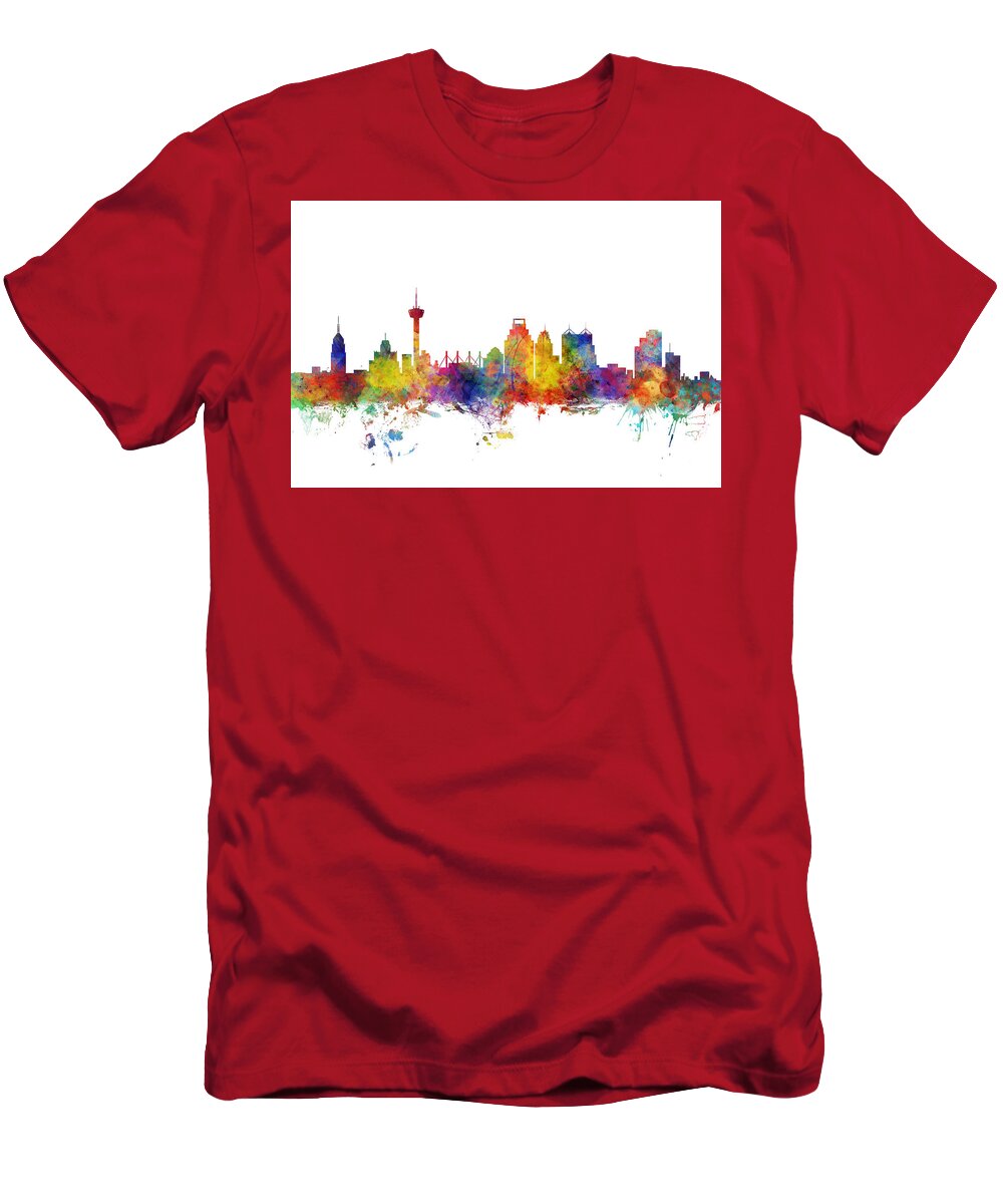 San Antonio T-Shirt featuring the digital art San Antonio Texas Skyline #7 by Michael Tompsett