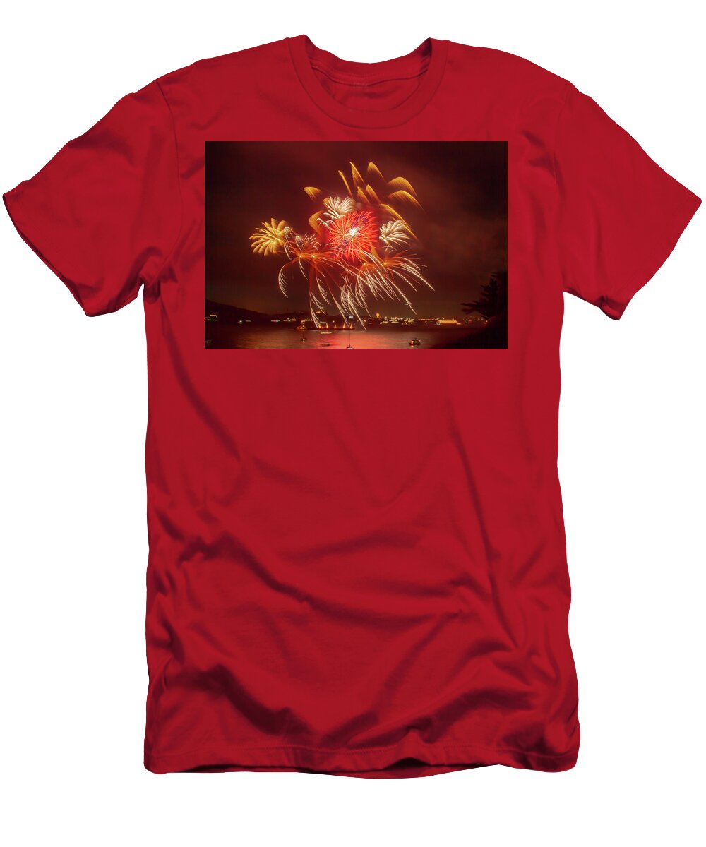 A Spash Of Fireworks T-Shirt featuring the photograph A Splash of Fireworks by Bonnie Follett
