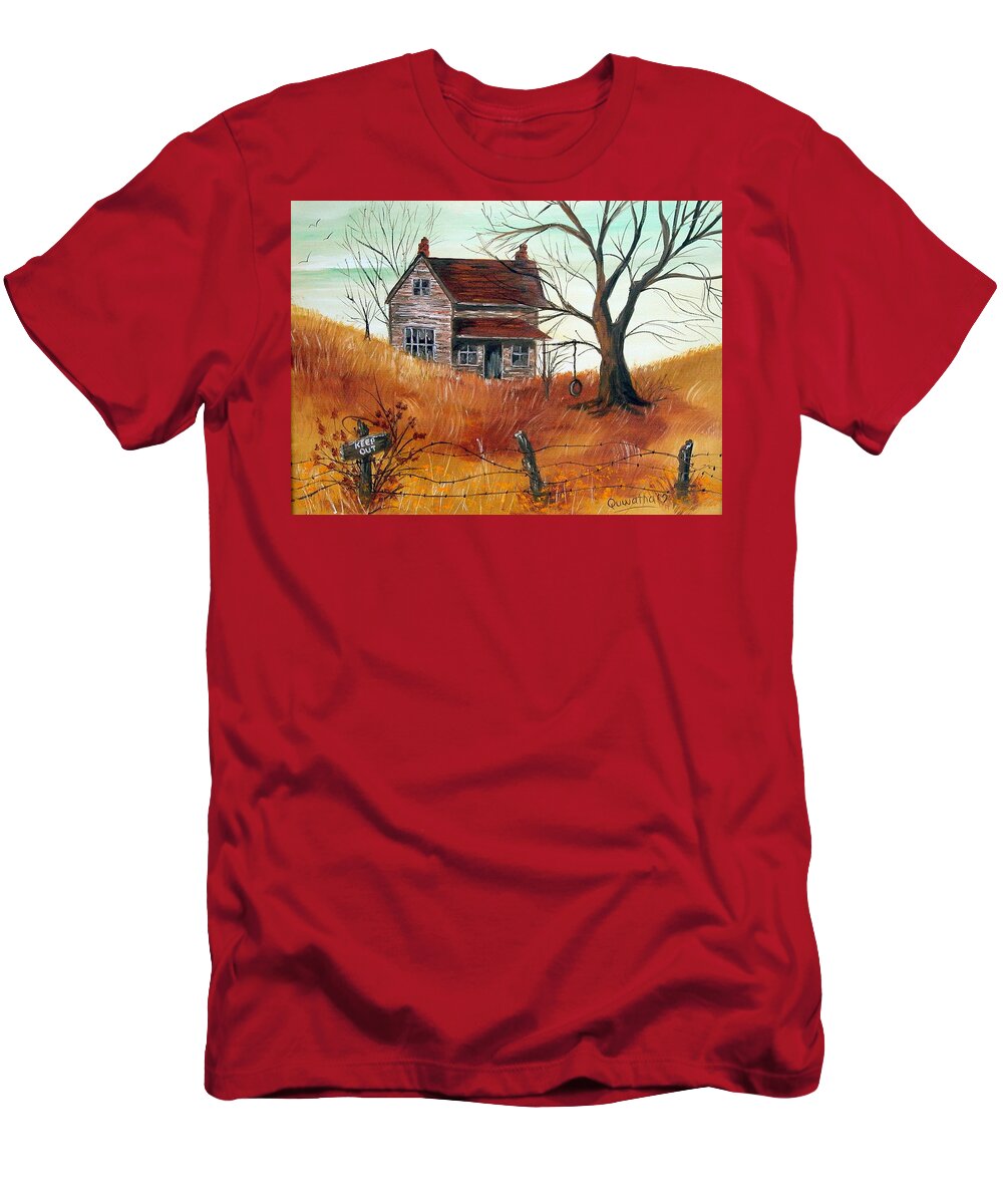 Landscape T-Shirt featuring the painting Abandoned Farmhouse by Quwatha Valentine