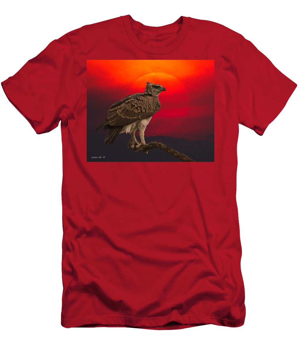 African T-Shirt featuring the photograph African Eagle At Sunset by Larry Linton