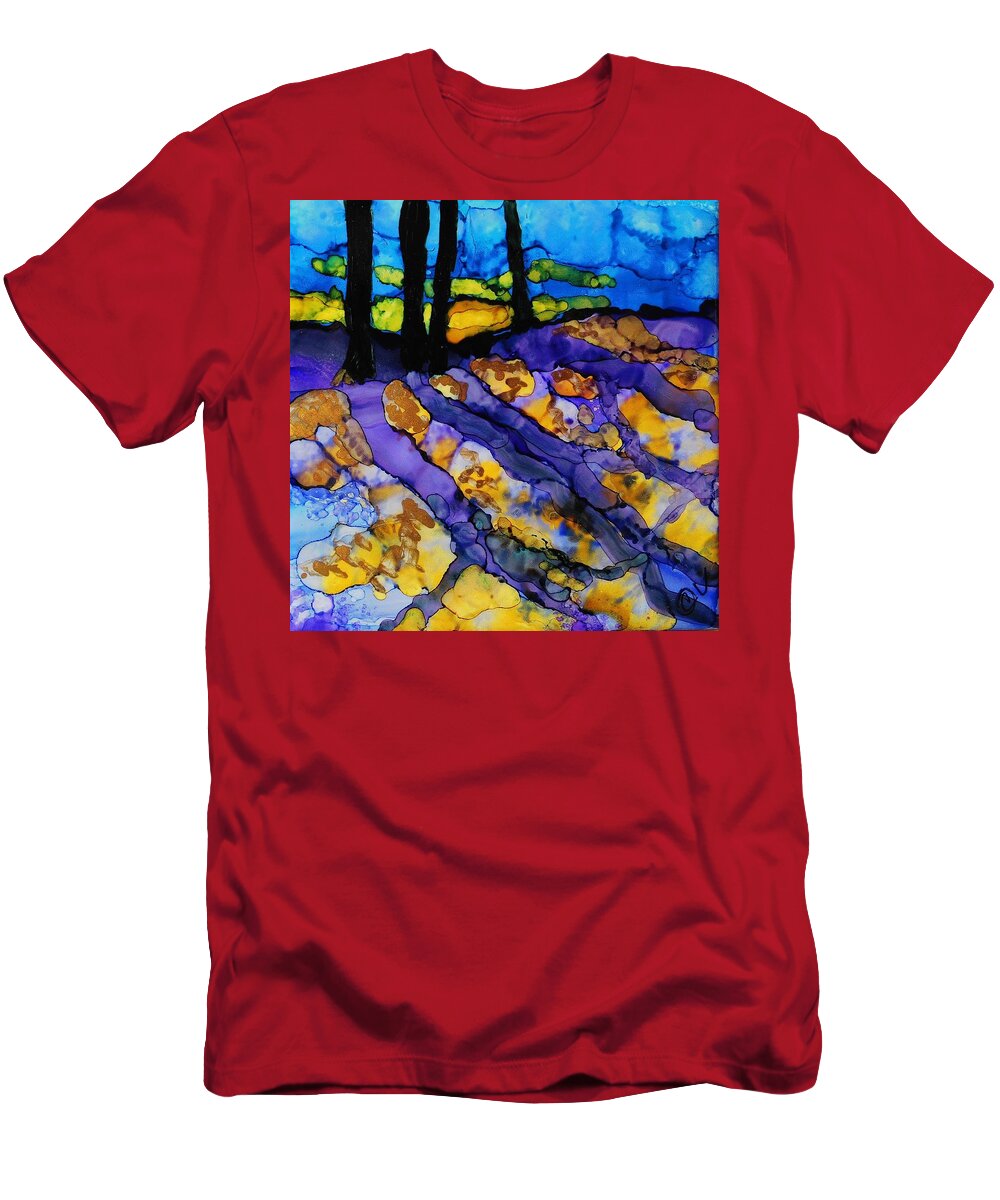 Alcohol Ink T-Shirt featuring the painting Long Shadows - A 206 by Catherine Van Der Woerd