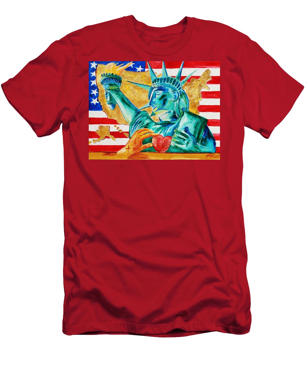 Jennifer Page T-Shirt featuring the painting Americas Restoration by Jennifer Page