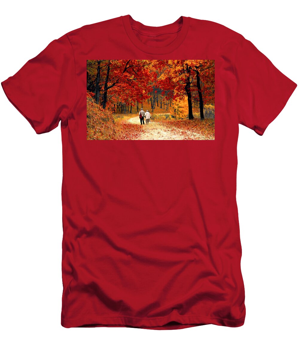Autumn T-Shirt featuring the photograph An Autumn Walk by David Dehner