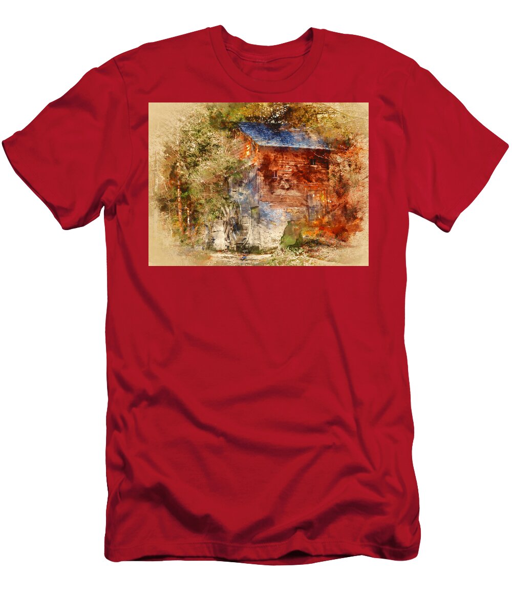 Mill T-Shirt featuring the painting An old watermill - 12 by AM FineArtPrints