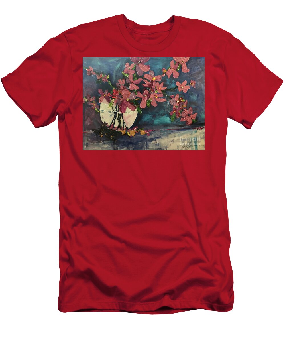 Apple Blossom T-Shirt featuring the painting Apple Blossom In Vase by Sherry Harradence