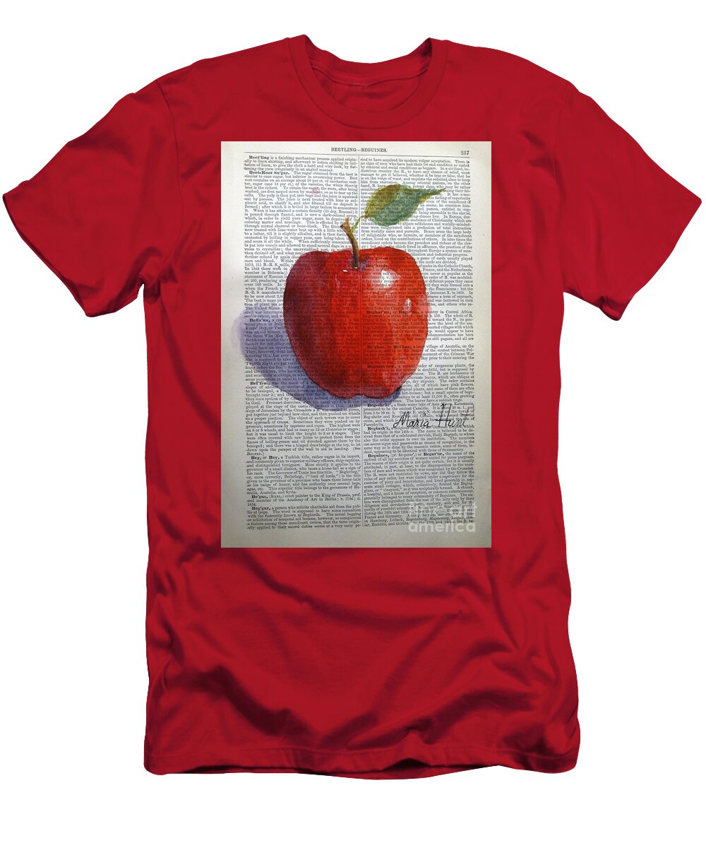 Antique Paper T-Shirt featuring the painting Kattywompus Apple on Antique Paper by Maria Hunt