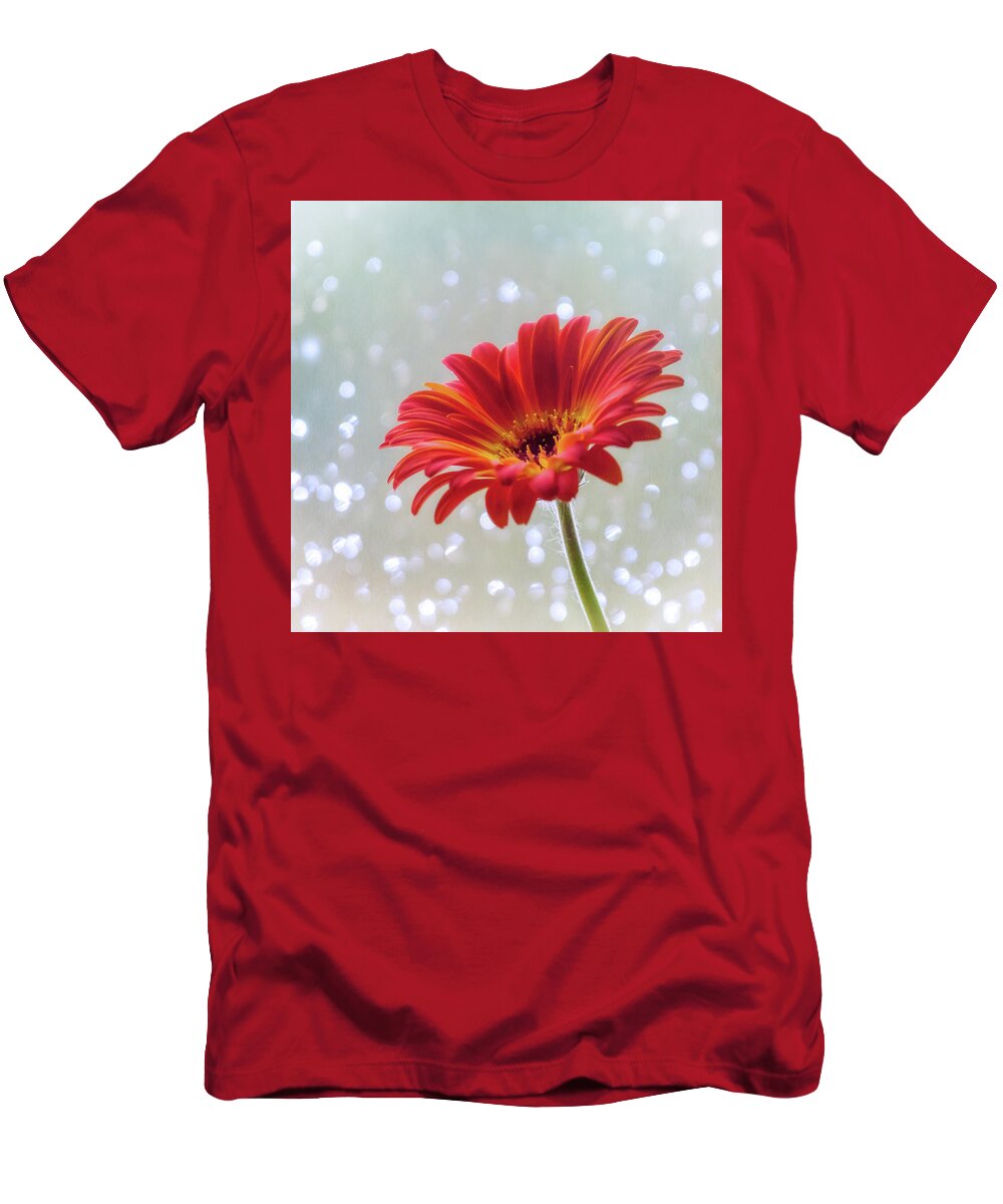 Terry D Photography T-Shirt featuring the photograph April Showers Gerbera Daisy Square by Terry DeLuco