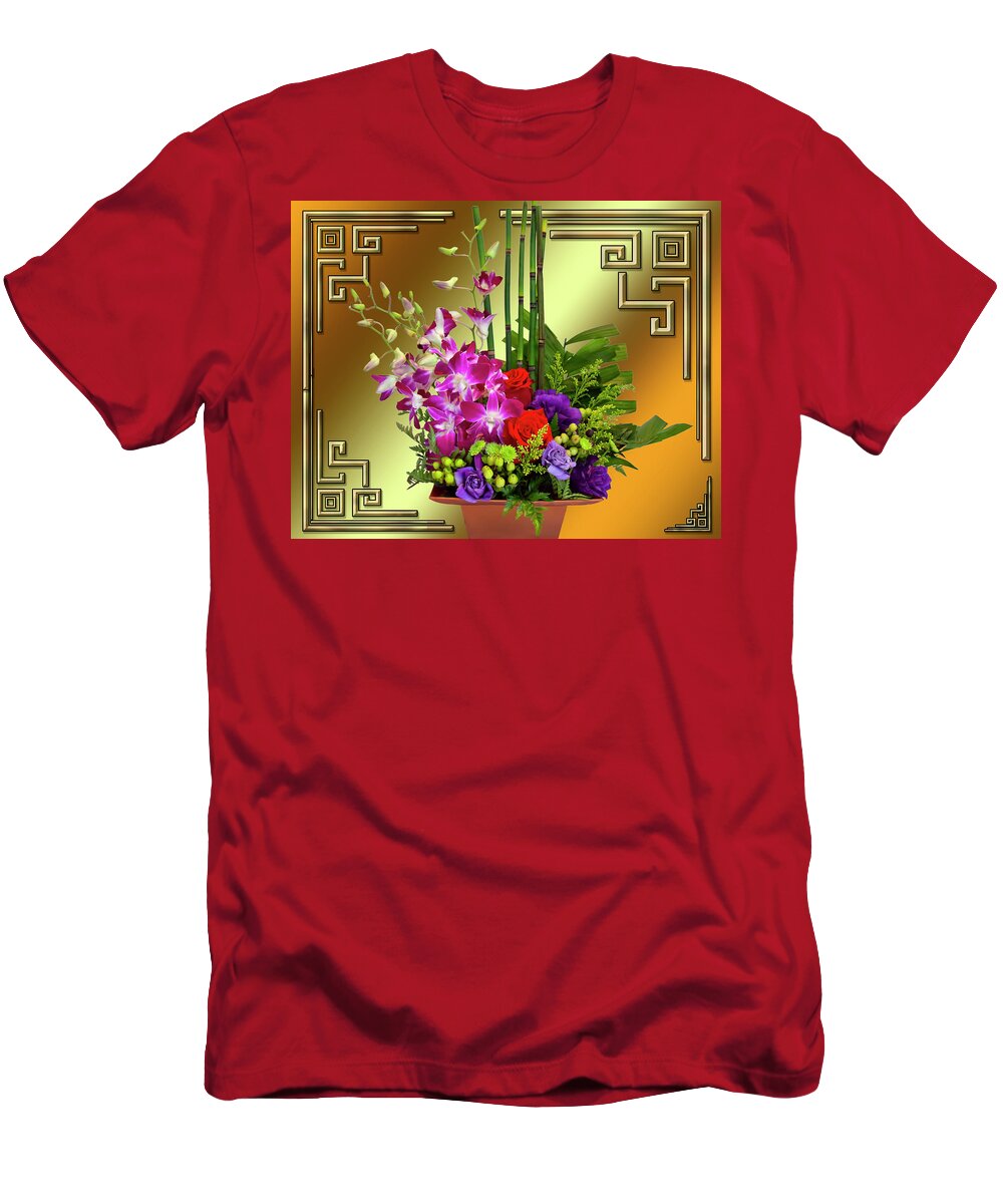 Art Deco Floral Arrangement T-Shirt featuring the digital art Art Deco Floral Arrangement by Chuck Staley