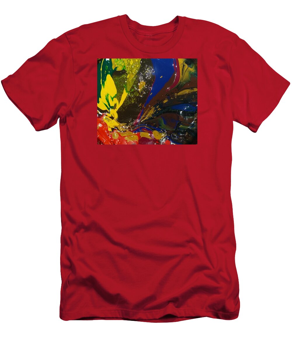Abstract Expressionism T-Shirt featuring the painting Atom, Surfing On Dog by Gyula Julian Lovas