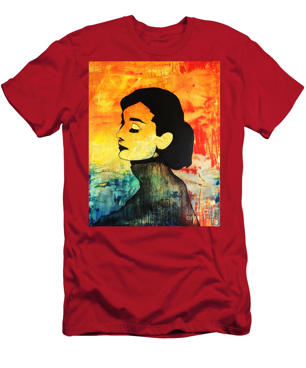 Audrey Hepburn T-Shirt featuring the painting AUDREY HEPBURN / Sun by Kathleen Artist PRO