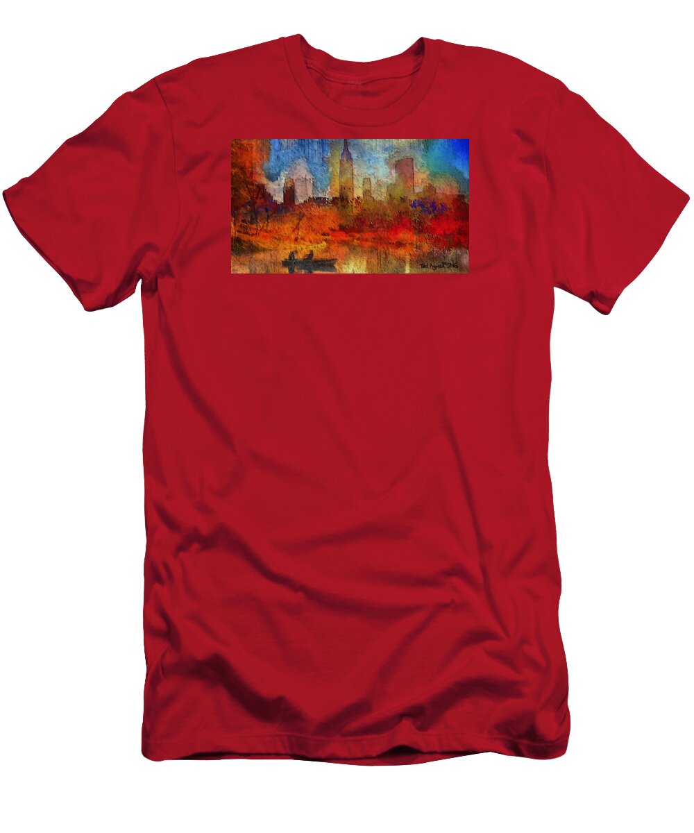 Landscape T-Shirt featuring the painting Autumn In New York by Ted Azriel