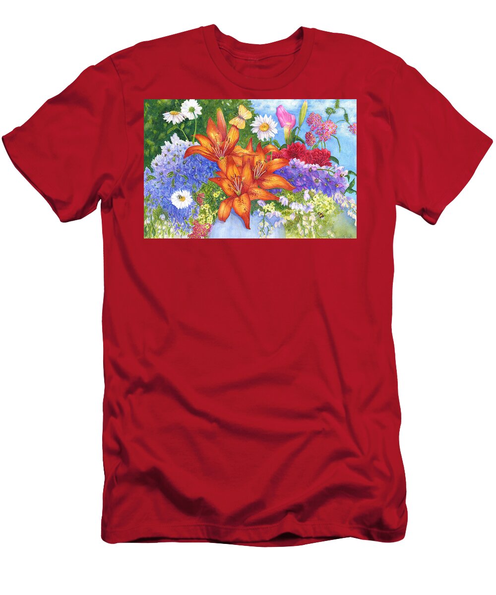 Flowers T-Shirt featuring the painting Backyard Bouquet by June Hunt