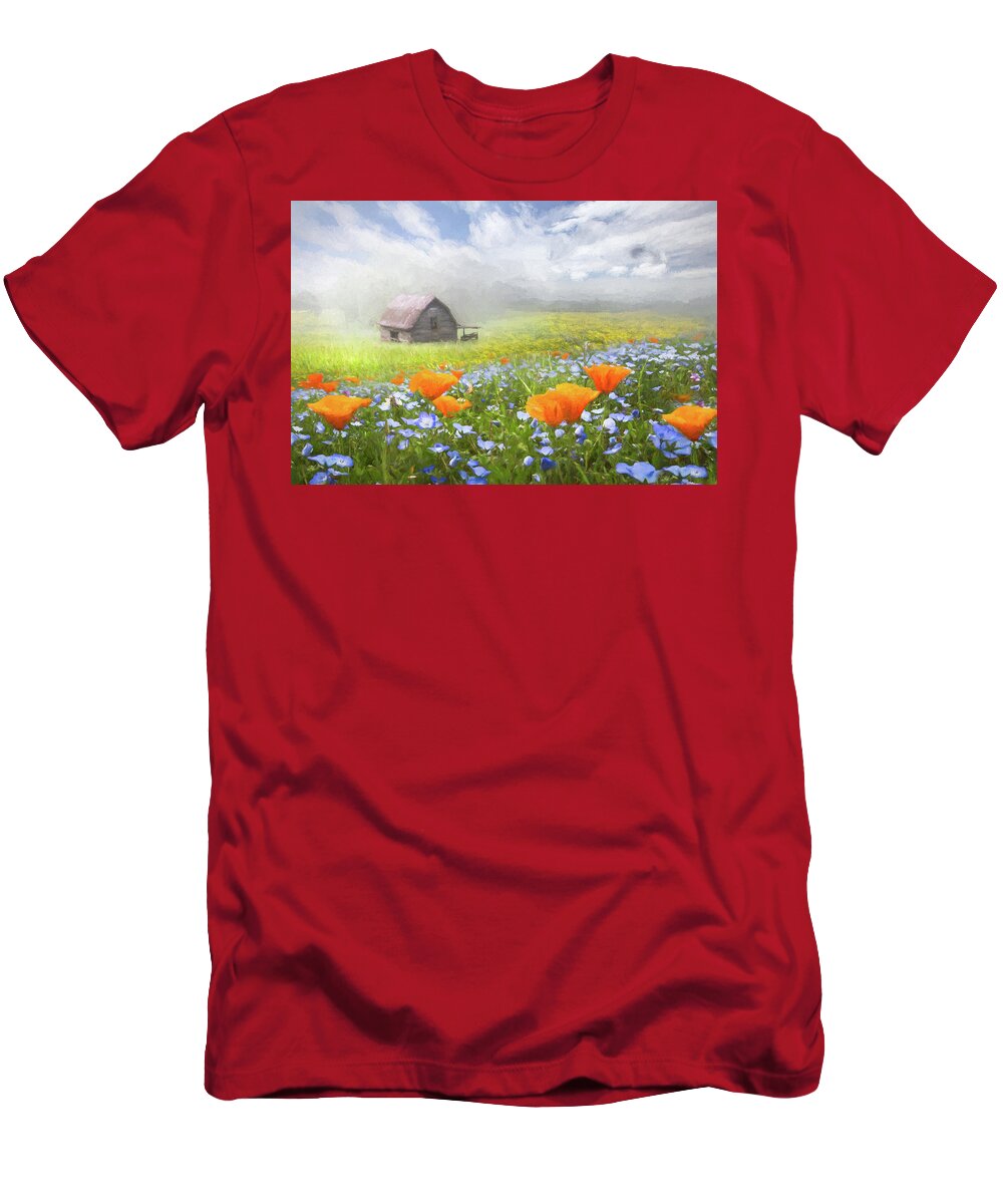 Appalachia T-Shirt featuring the photograph Barn in Wildflowers Oil Painting by Debra and Dave Vanderlaan