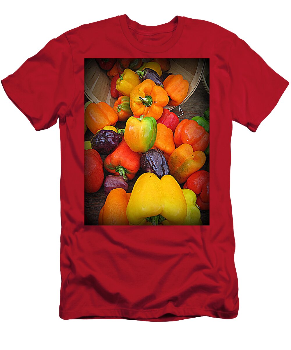 Basket Full O'peppers T-Shirt featuring the photograph Basket Full O'Peppers by Suzanne DeGeorge