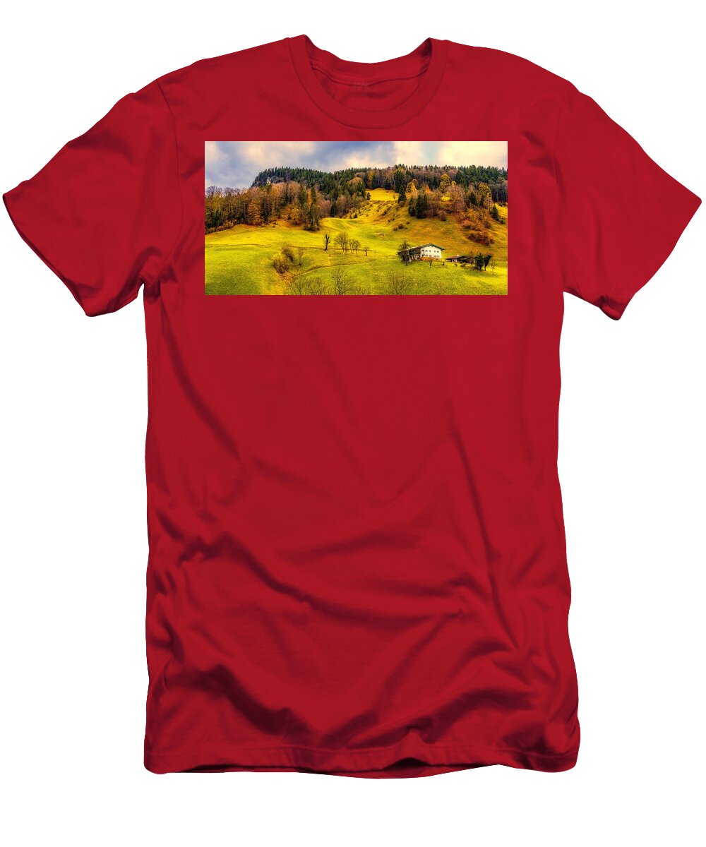 Panorama T-Shirt featuring the photograph Beautiful Alpine Valley In Autumn by Mountain Dreams