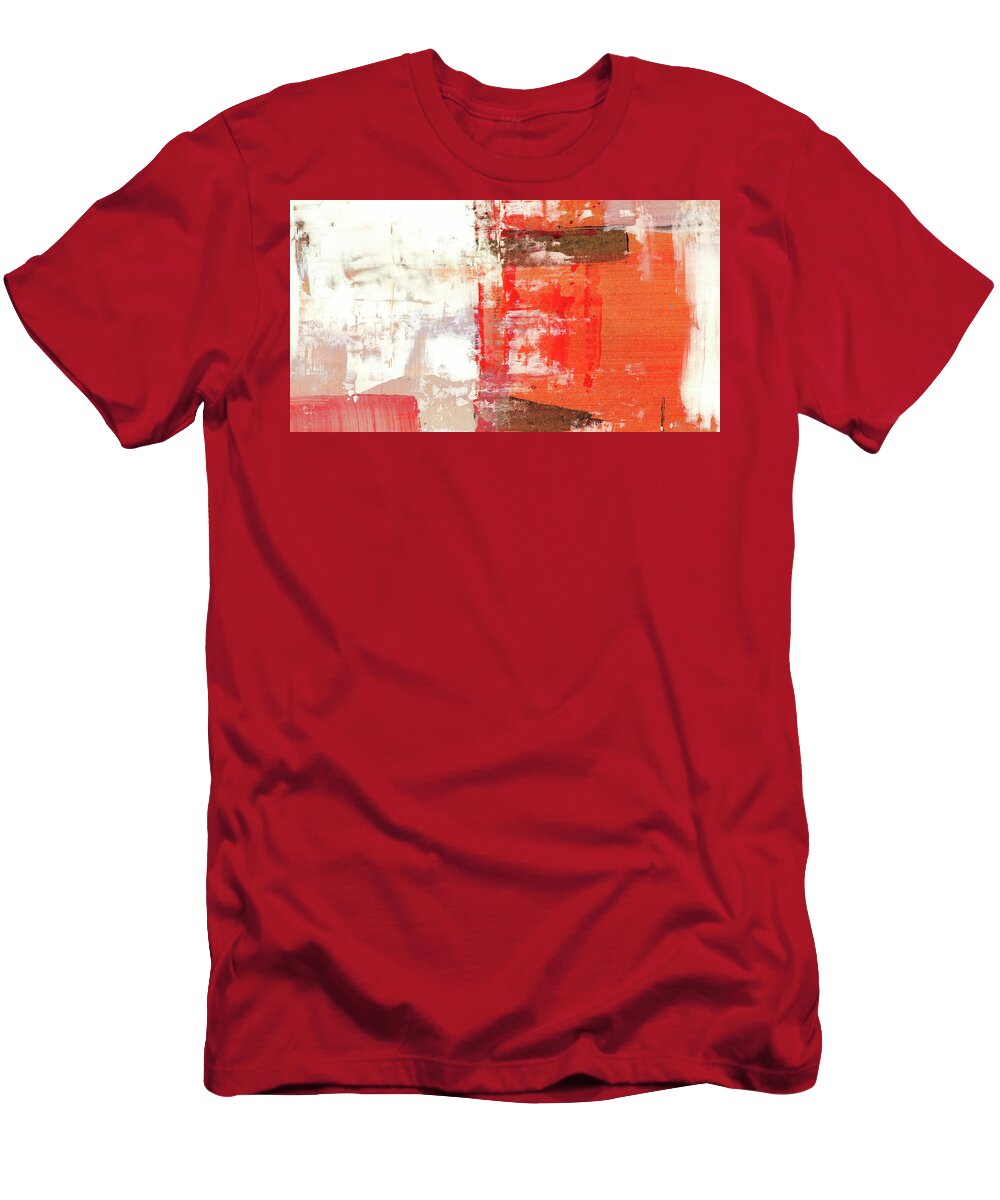 Art T-Shirt featuring the painting Behind The Corner - Warm Linear Abstract Painting by Modern Abstract
